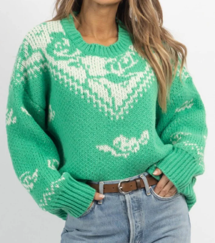 Vintage Rose Sweater In Emerald