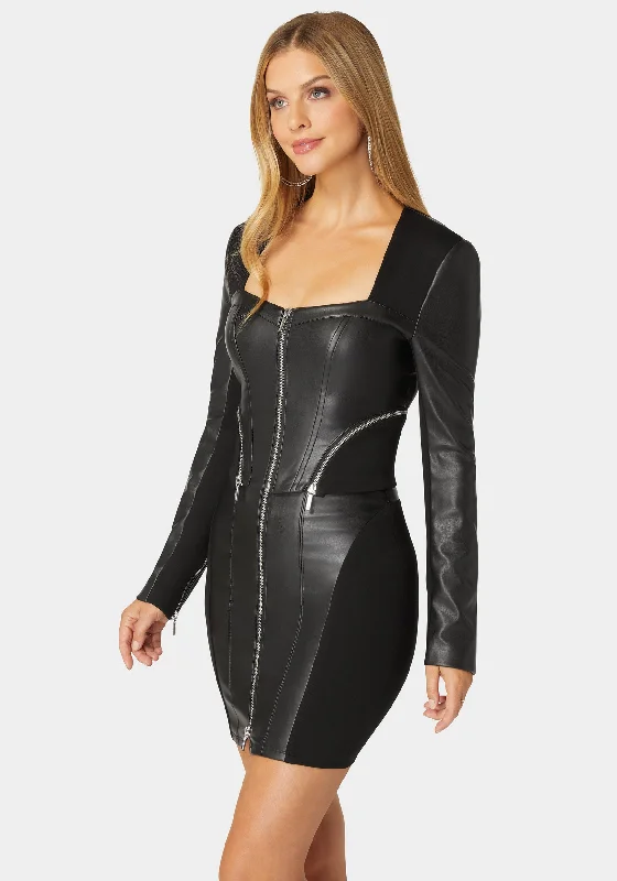 Zip Front Vegan Leather Pdr Combo Top