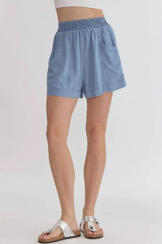 Denim High Waisted Shorts In Blue