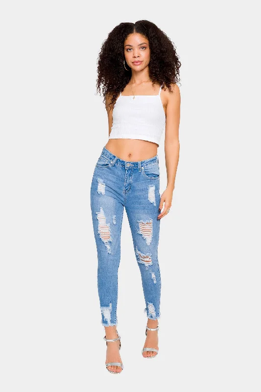 Distressed High Rise Skinny Jeans