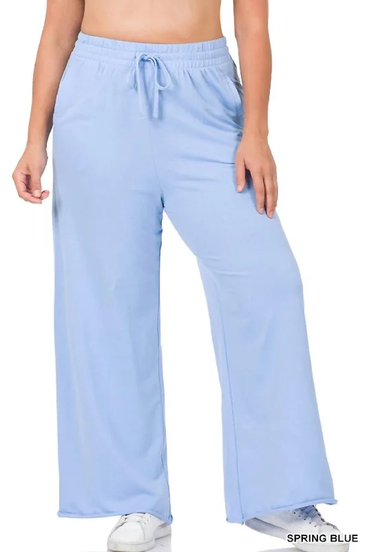 French Terry Wide Leg Lounge Pants In Spring Blue