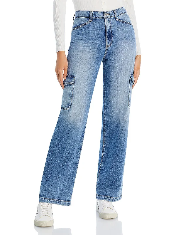 Womens Cargo Denim Wide Leg Jeans