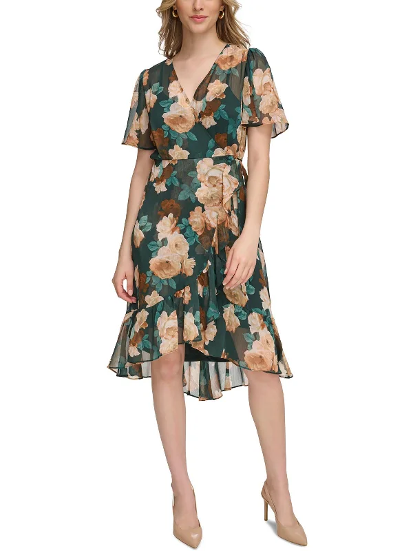 Womens Faux Wrap Chiffon Wrap Dress