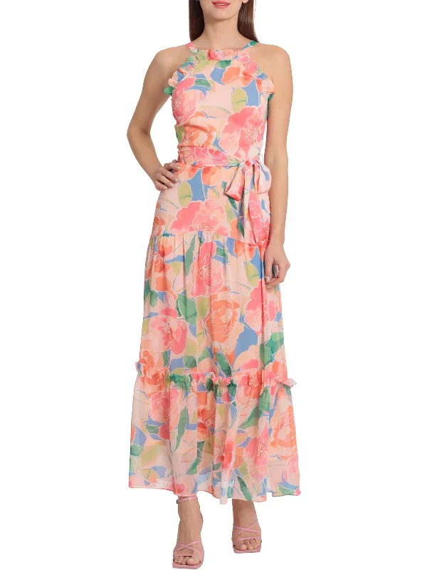 Womens Floral Maxi Halter Dress