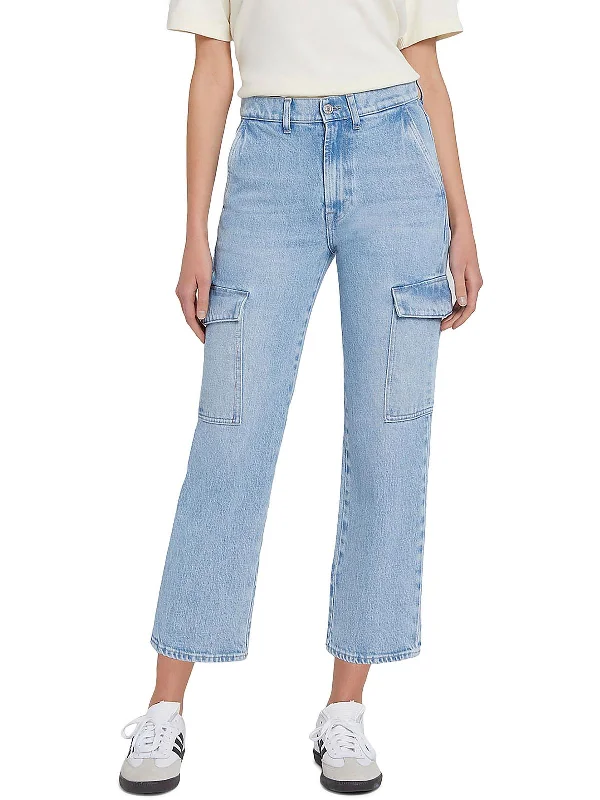 Womens High Rise Straight Leg Cargo Jeans