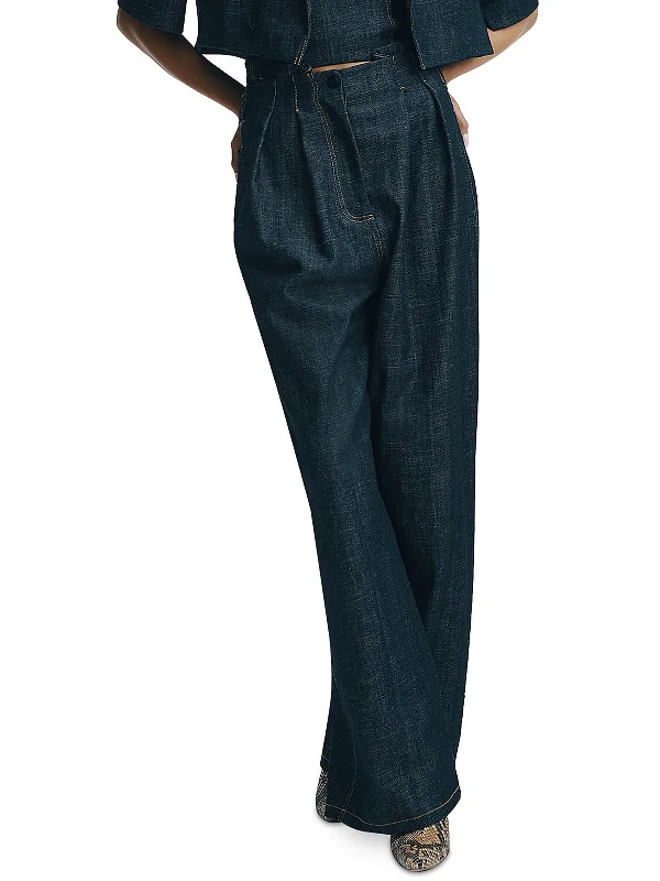 Womens Solid Denim Wide Leg Jeans