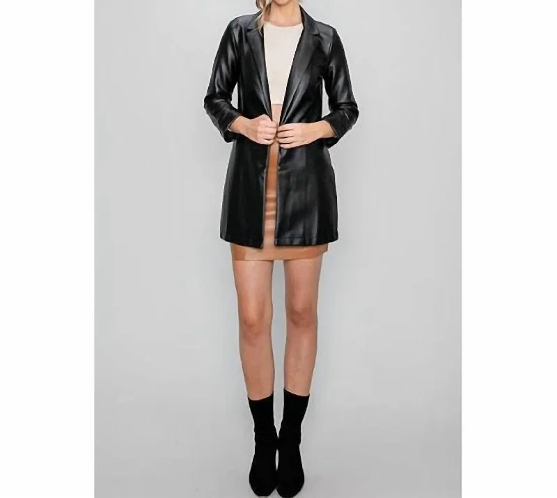 Lightweight Faux Leather Blazer In Black