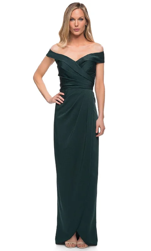 La Femme 25206 - Ruched Cap Sleeved Long Jersey Dress