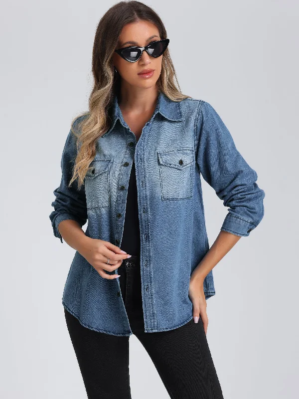 Collar Denim Button Down Long Sleeve Oversized Casual Jean Jackets